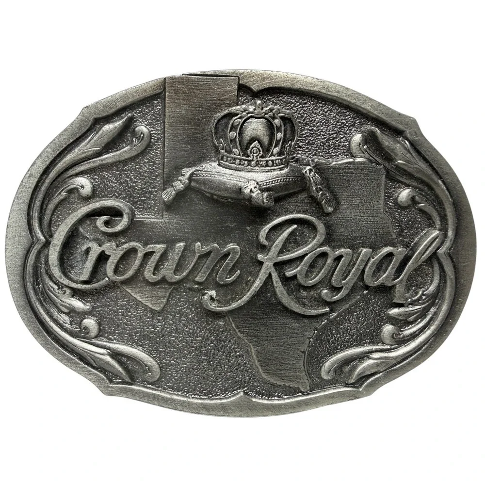 TI09153‎ VINTAGE 1970s **CROWN ROYAL** WHISKEY BOOZE ADVERTISEMENT BELT BUCKLE